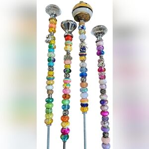 Handmade 4 Piece Colorful Beaded Plant Stakes!, New!